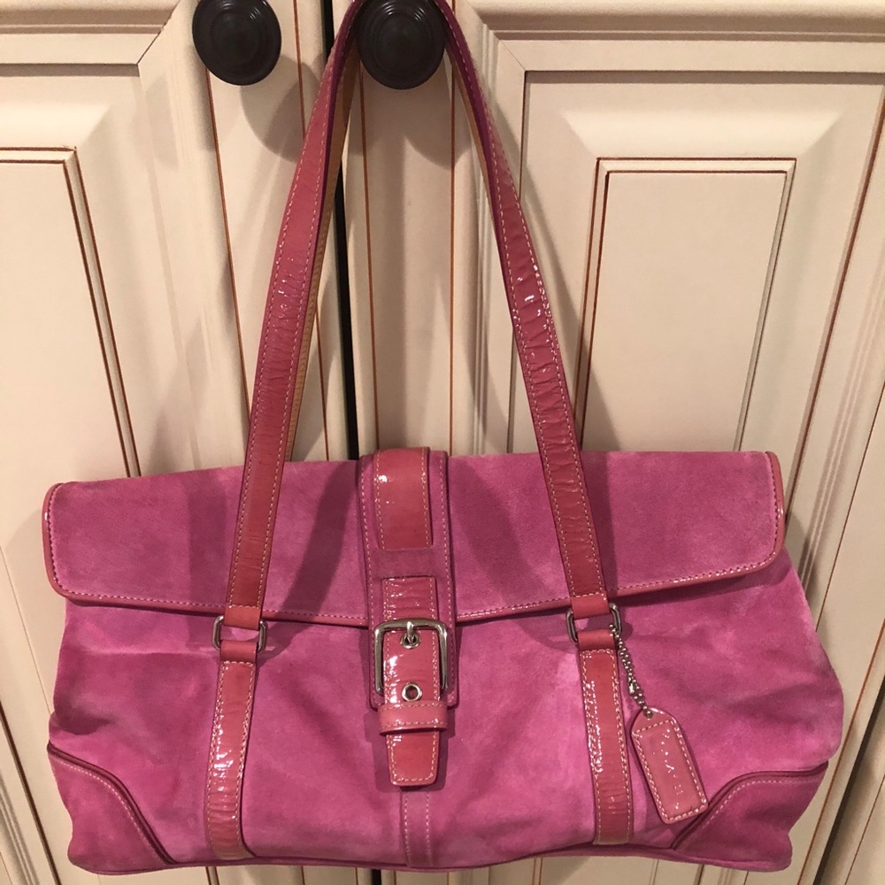 Pink suede coach bag